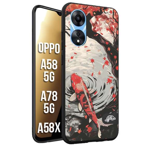 CUSTOMIZZA - Custodia cover nera morbida in tpu compatibile per Oppo A58 5G - A78 5G - A58X giapponese lago carpa koi rossa con foglie d'acero rosso disegnata tattoo