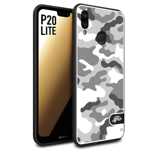 CUSTOMIZZA - Custodia cover nera morbida in tpu compatibile per Huawei P20 LITE camouflage mimetico militare bianco white