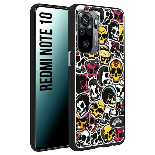 CUSTOMIZZA - Custodia cover nera morbida in tpu compatibile per Xiaomi Redmi Note 10 sticker bomb teschi colorati adesivi skulls skater snowboard