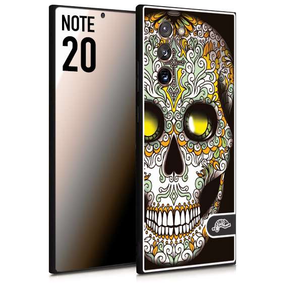 CUSTOMIZZA - Custodia cover nera morbida in tpu compatibile per Samsung NOTE 20 teschio messicano Mexican skull bianco verde giallo