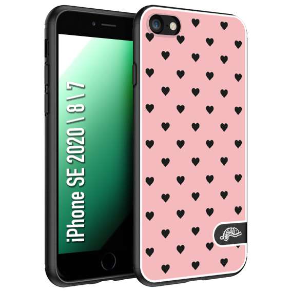 CUSTOMIZZA - Custodia cover nera morbida in tpu compatibile per iPhone 7 - 8 - SE 2020 / 2022 cuori pois rosa donna pin up vintage