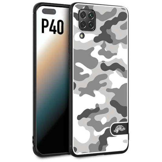 CUSTOMIZZA - Custodia cover nera morbida in tpu compatibile per Huawei P40 camouflage mimetico militare bianco white