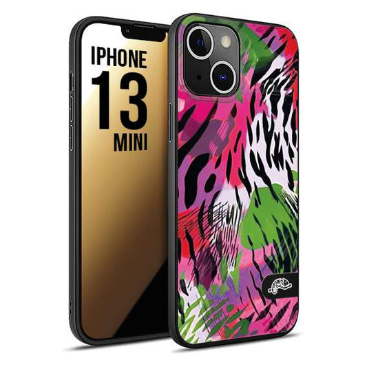 CUSTOMIZZA - Custodia cover nera morbida in tpu compatibile per iPhone 13 MINI leopardato tigrato tiger colorata summer color verde fucsia