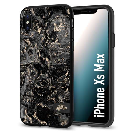 CUSTOMIZZA - Custodia cover nera morbida in tpu compatibile per iPhone Xs Max effetto marmo marble nero black venature dorato pietra