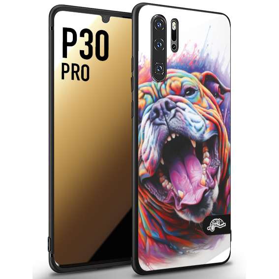 CUSTOMIZZA - Custodia cover nera morbida in tpu compatibile per Huawei P30 PRO animali color bulldog cane dog colori vibranti disegnato schizzo