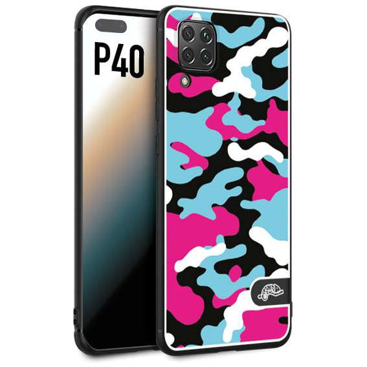 CUSTOMIZZA - Custodia cover nera morbida in tpu compatibile per Huawei P40 camouflage mimetico militare fucsia celeste