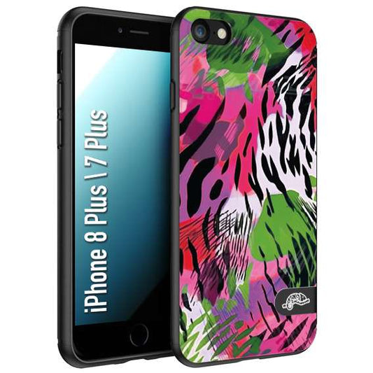 CUSTOMIZZA - Custodia cover nera morbida in tpu compatibile per iPhone 7 Plus - 8 plusleopardato tigrato tiger colorata summer color verde fucsia