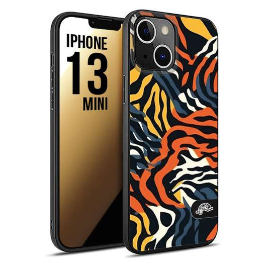 CUSTOMIZZA - Custodia cover nera morbida in tpu compatibile per iPhone 13 MINI leopardato maculato tigrato tiger colorata gialla blu arancio