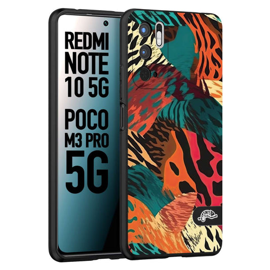 CUSTOMIZZA - Custodia cover nera morbida in tpu compatibile per Xiaomi Redmi Note 10 5G - Poco M3 Pro 5G leopardato tigrato tiger colorata summer arancio verde fucsia