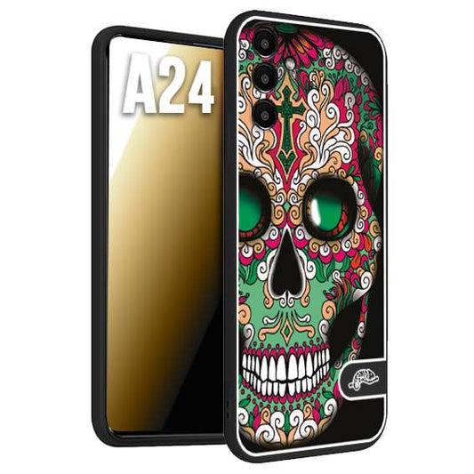 CUSTOMIZZA - Custodia cover nera morbida in tpu compatibile per Samsung A24 teschio messicano Mexican skull verde fucsia