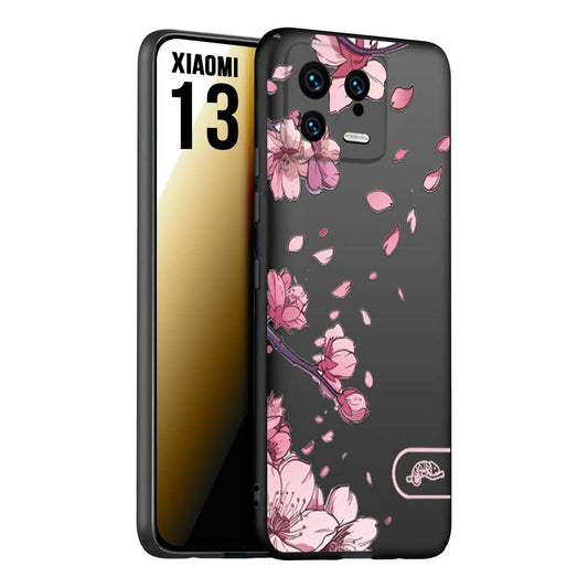 CUSTOMIZZA - Custodia cover nera morbida in tpu compatibile per Xiaomi 13 giapponese fiori di ciliegio in fiore a rilievo disegnata tattoo