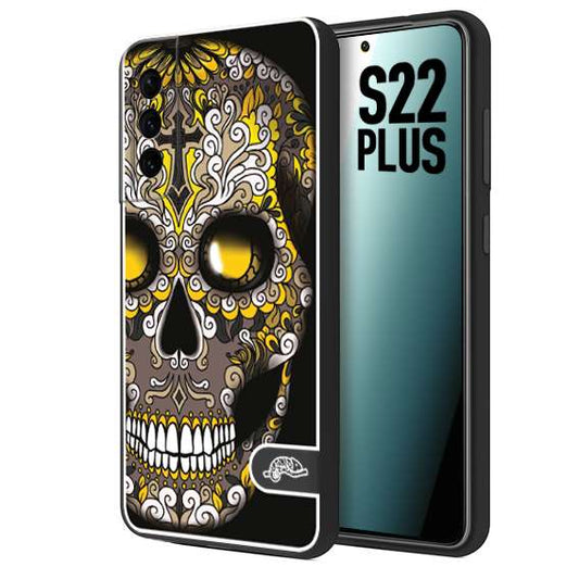 CUSTOMIZZA - Custodia cover nera morbida in tpu compatibile per Samsung S22 PLUS teschio messicano Mexican skull nero giallo