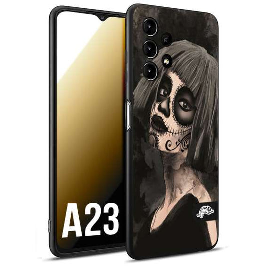 CUSTOMIZZA - Custodia cover nera morbida in tpu compatibile per Samsung A23 chicana messicana dea de la muerte donna santa tattoo disegnata