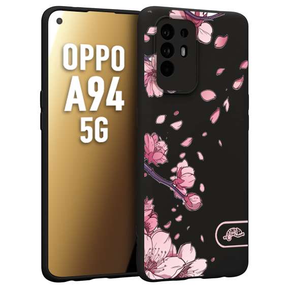 CUSTOMIZZA - Custodia cover nera morbida in tpu compatibile per Oppo A94 5G giapponese fiori di ciliegio in fiore a rilievo disegnata tattoo