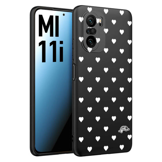 CUSTOMIZZA - Custodia cover nera morbida in tpu compatibile per Xiaomi Mi 11i cuori pois bianchi donna pin up vintage