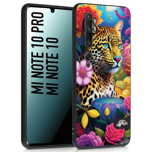 CUSTOMIZZA - Custodia cover nera morbida in tpu compatibile per Xiaomi Mi Note 10 - Mi Note 10 Pro fiori astratti donna flower fantasia leopardo ghepardo animali colorati