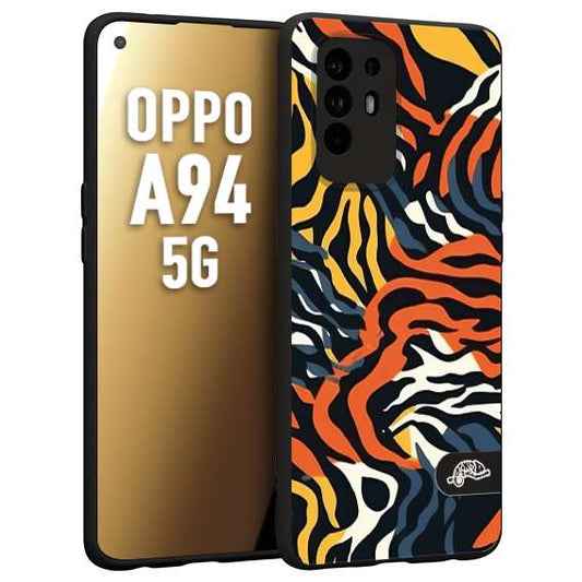 CUSTOMIZZA - Custodia cover nera morbida in tpu compatibile per Oppo A94 5G leopardato maculato tigrato tiger colorata gialla blu arancio