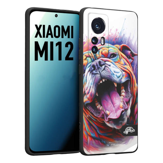 CUSTOMIZZA - Custodia cover nera morbida in tpu compatibile per Xiaomi 12 5G animali color bulldog cane dog colori vibranti disegnato schizzo