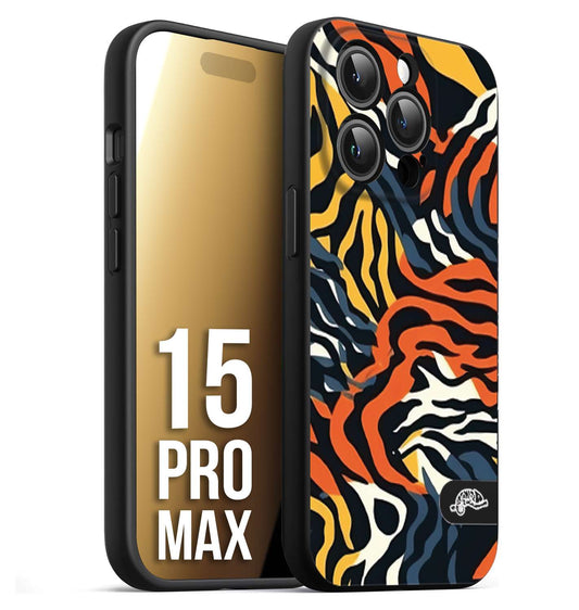 CUSTOMIZZA - Custodia cover nera morbida in tpu compatibile per iPhone 15 PRO MAX leopardato maculato tigrato tiger colorata gialla blu arancio