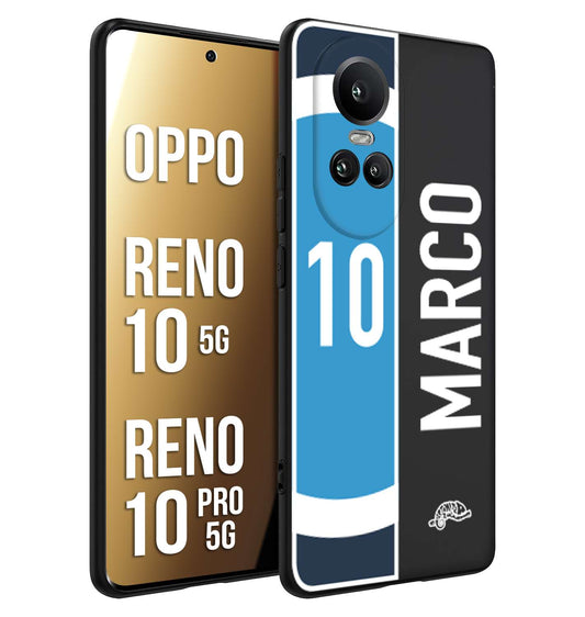 CUSTOMIZZA - Custodia cover nera morbida in tpu compatibile per Oppo Reno 10 5G - 10 PRO 5G personalizzata calcio football nome e numero calciatori biancoazzurri bianco celesti