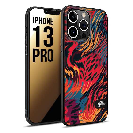 CUSTOMIZZA - Custodia cover nera morbida in tpu compatibile per iPhone 13 PRO leopardato maculato tigrato colorata fiamme rossa blu arancione