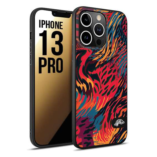 CUSTOMIZZA - Custodia cover nera morbida in tpu compatibile per iPhone 13 PRO leopardato maculato tigrato colorata fiamme rossa blu arancione