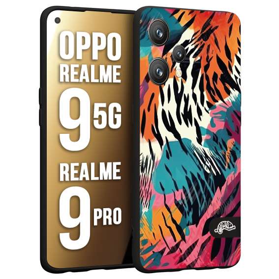 CUSTOMIZZA - Custodia cover nera morbida in tpu compatibile per Oppo Realme 9 5G - 9 PRO leopardato maculato tigrato tiger colorata summer color