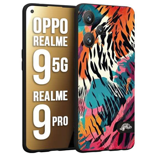 CUSTOMIZZA - Custodia cover nera morbida in tpu compatibile per Oppo Realme 9 5G - 9 PRO leopardato maculato tigrato tiger colorata summer color