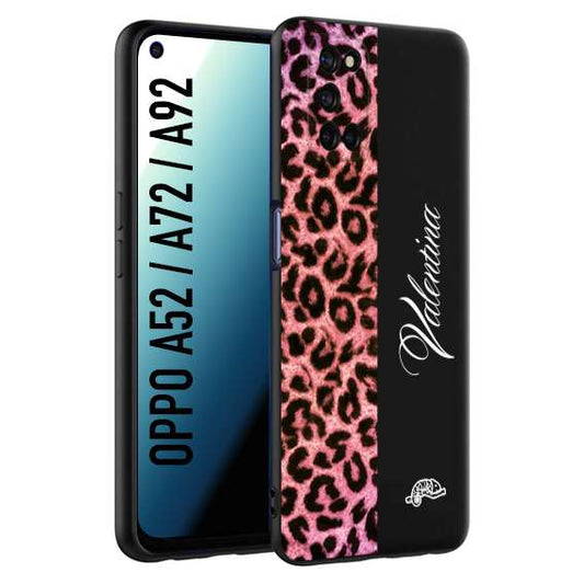 CUSTOMIZZA - Custodia cover nera morbida in tpu compatibile per Oppo A52 - A72 - A92 leopardato rosa fucsia personalizzata nome iniziali