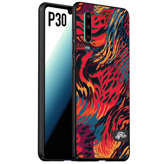 CUSTOMIZZA - Custodia cover nera morbida in tpu compatibile per Huawei P30 leopardato maculato tigrato colorata fiamme rossa blu arancione