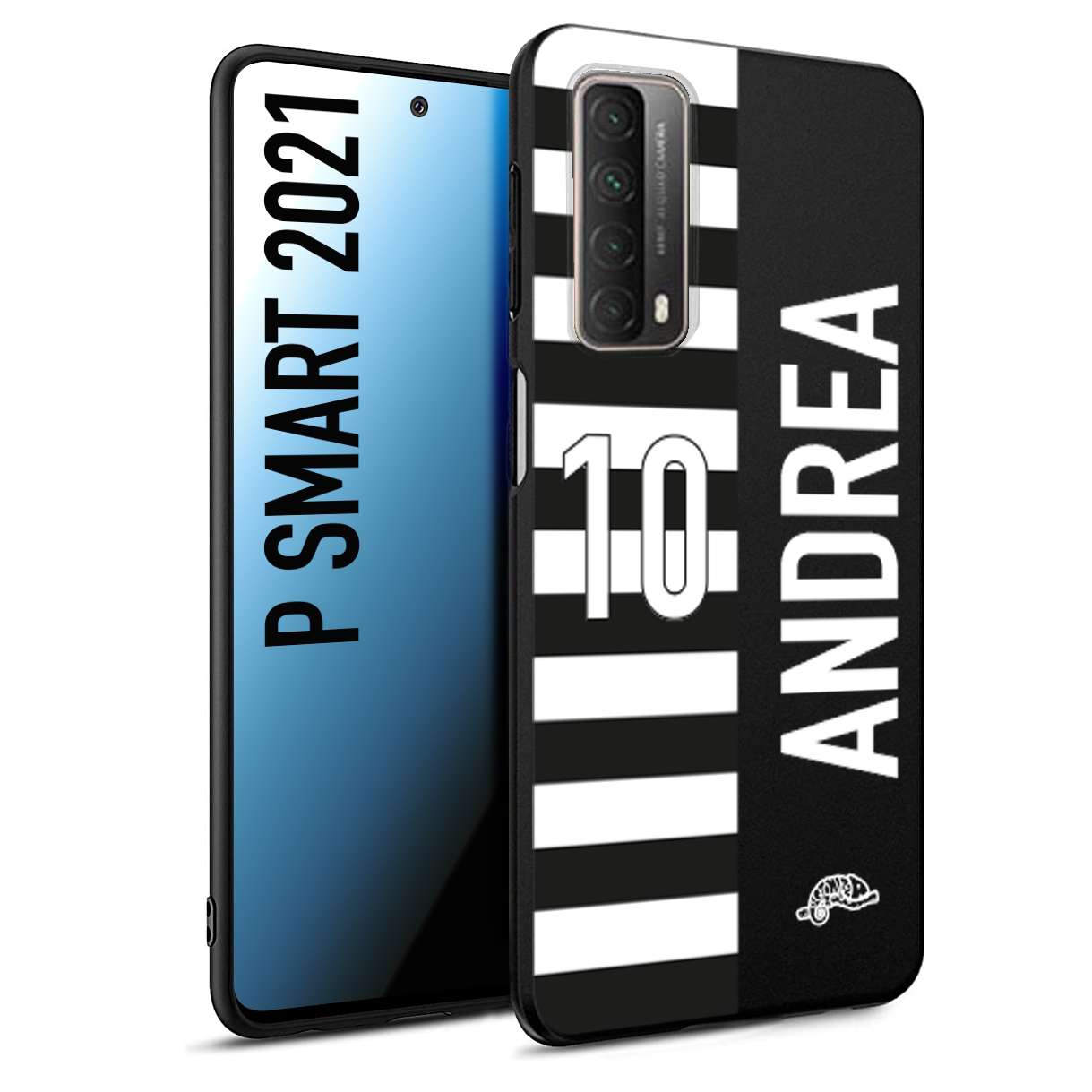 CUSTOMIZZA - Custodia cover nera morbida in tpu compatibile per Huawei P Smart 2021 personalizzata calcio football nome e numero calciatori bianconera