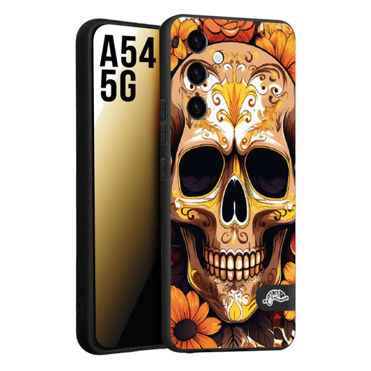 CUSTOMIZZA - Custodia cover nera morbida in tpu compatibile per Samsung A54 5G teschio messicano colorato dorato fiori tattoo disegnato