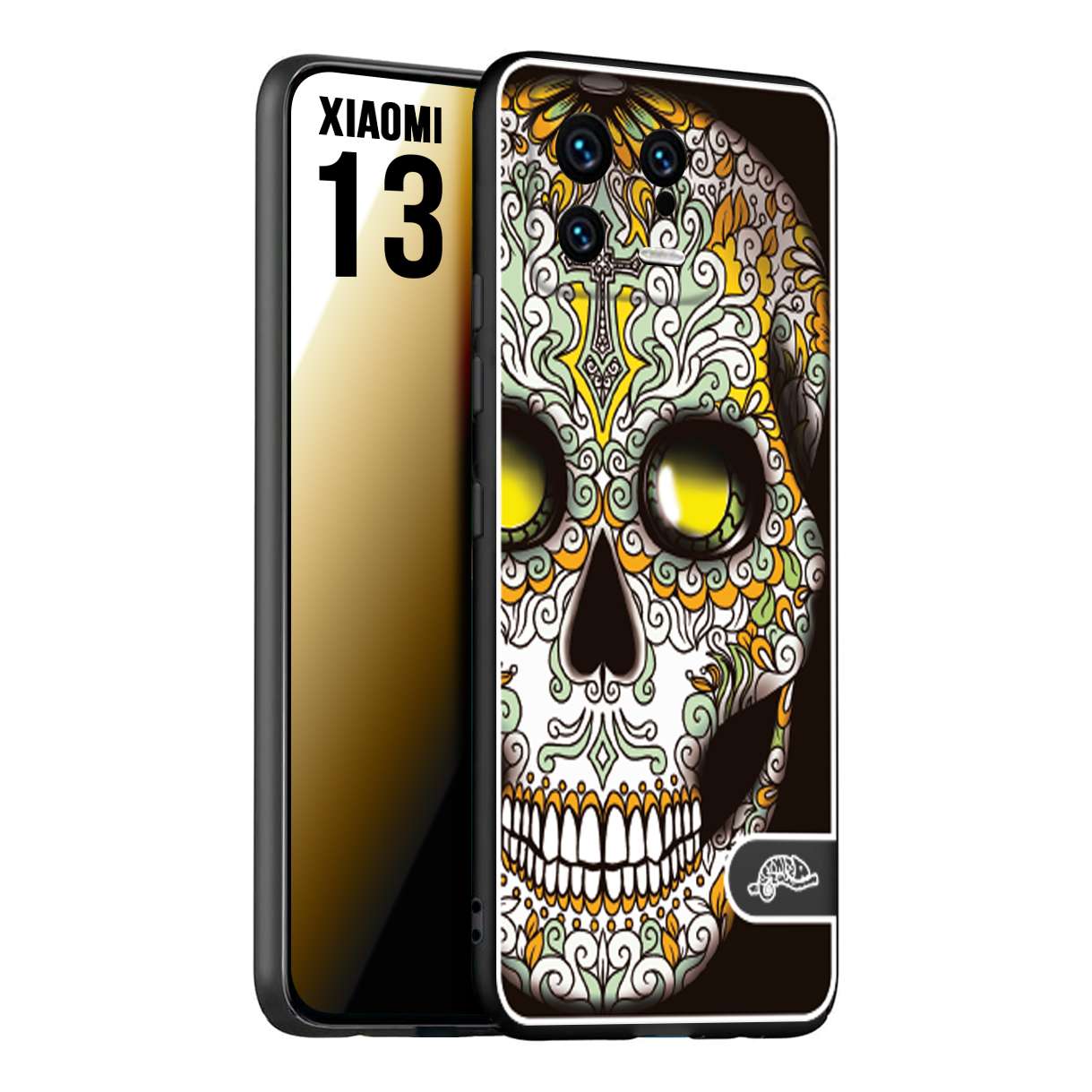 CUSTOMIZZA - Custodia cover nera morbida in tpu compatibile per Xiaomi 13 teschio messicano Mexican skull bianco verde giallo