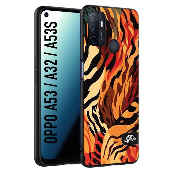 CUSTOMIZZA - Custodia cover nera morbida in tpu compatibile per Oppo A53 - A32 - A53S leopardato maculato tigrato tiger colorata gialla rossa arancio