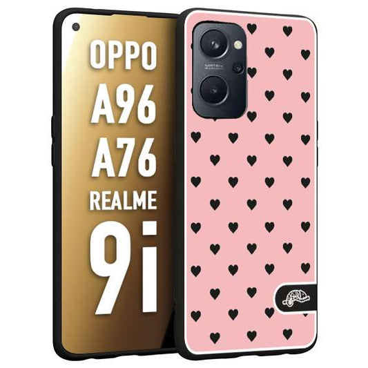 CUSTOMIZZA - Custodia cover nera morbida in tpu compatibile per Oppo Realme 9i - A96 - A76 cuori pois rosa donna pin up vintage