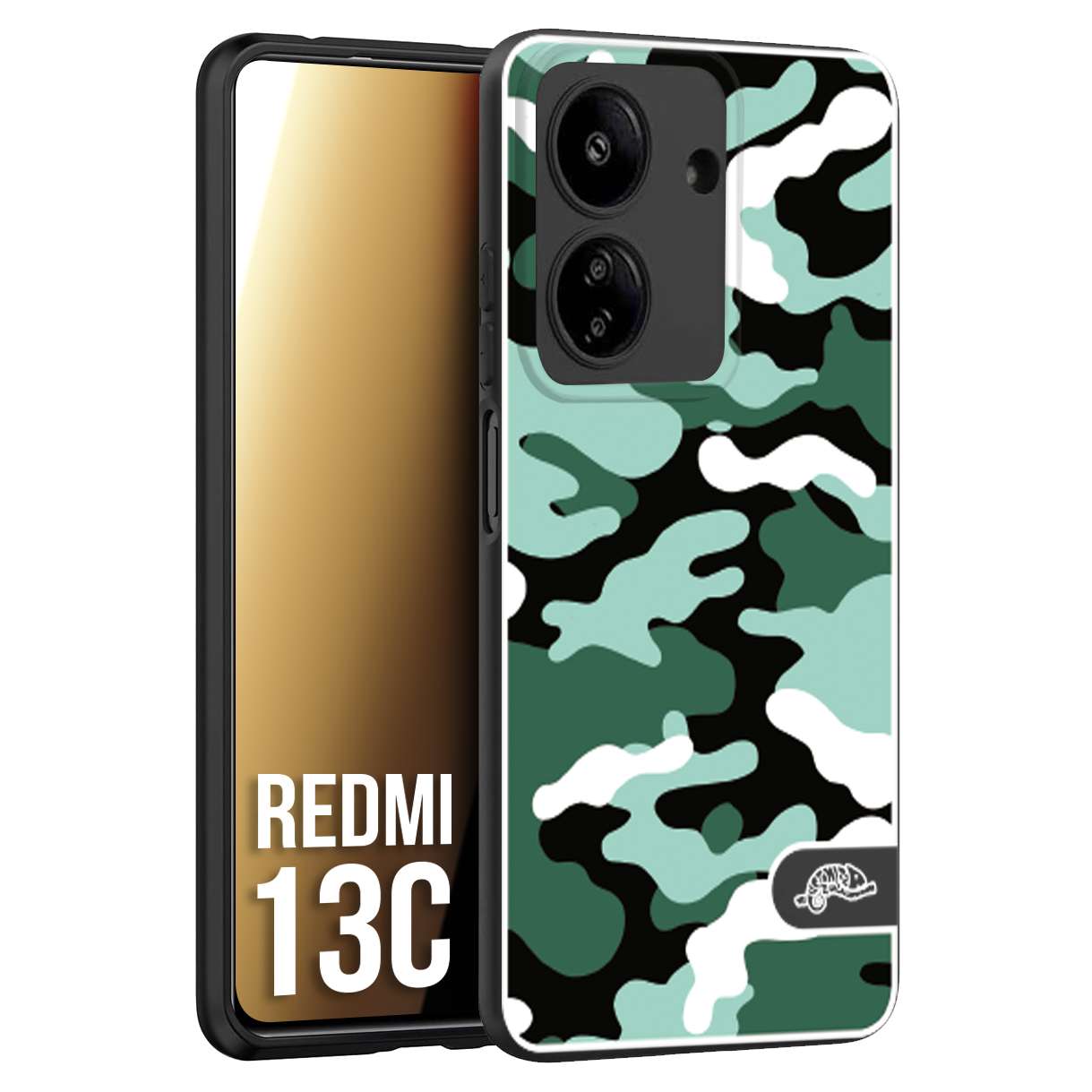 CUSTOMIZZA - Custodia cover nera morbida in tpu compatibile per Xiaomi Redmi 13C camouflage mimetico militare verde green