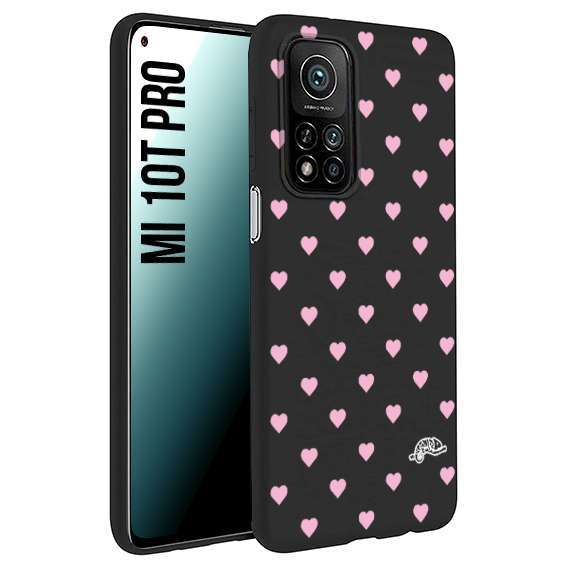 CUSTOMIZZA - Custodia cover nera morbida in tpu compatibile per Xiaomi Mi 10T PRO cuori pois rosa su nero donna pin up vintage