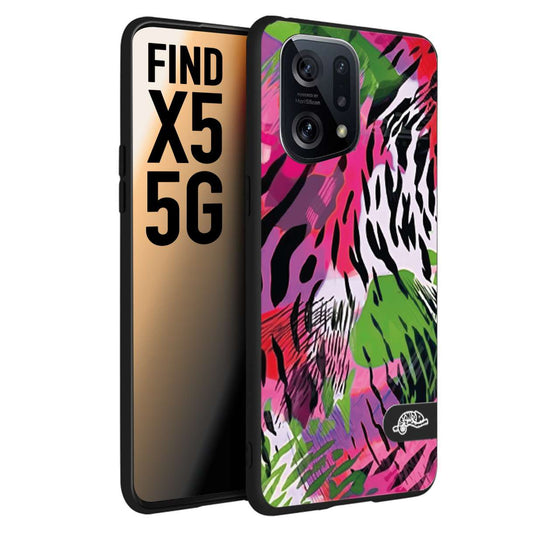 CUSTOMIZZA - Custodia cover nera morbida in tpu compatibile per Oppo Find X5 leopardato tigrato tiger colorata summer color verde fucsia