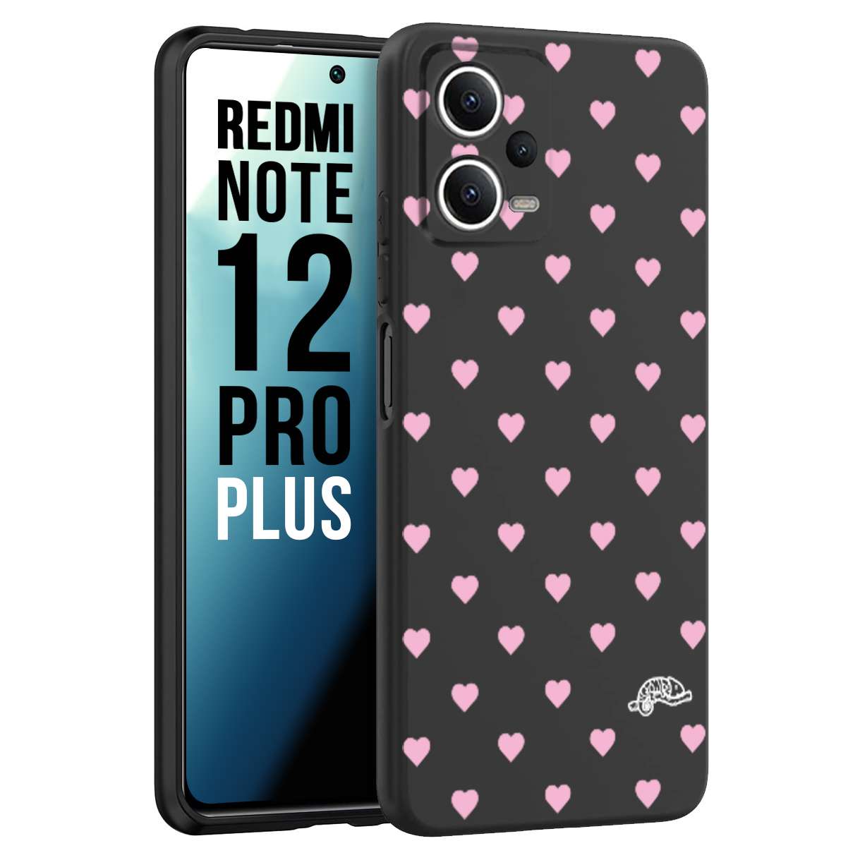 CUSTOMIZZA - Custodia cover nera morbida in tpu compatibile per Xiaomi Redmi Note 12 PRO PLUS cuori pois rosa su nero donna pin up vintage