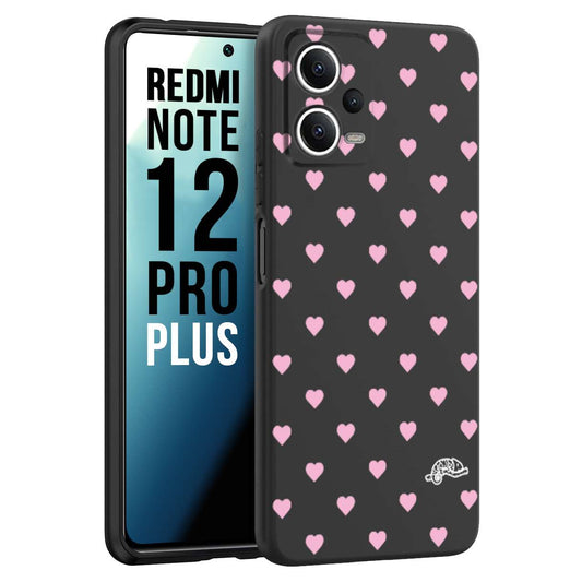 CUSTOMIZZA - Custodia cover nera morbida in tpu compatibile per Xiaomi Redmi Note 12 PRO PLUS cuori pois rosa su nero donna pin up vintage