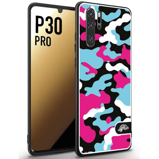 CUSTOMIZZA - Custodia cover nera morbida in tpu compatibile per Huawei P30 PRO camouflage mimetico militare fucsia celeste