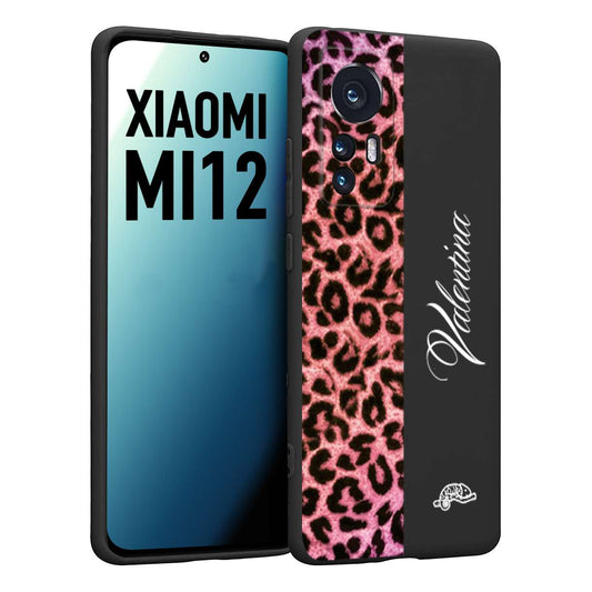 CUSTOMIZZA - Custodia cover nera morbida in tpu compatibile per Xiaomi 12 5G leopardato rosa fucsia personalizzata nome iniziali