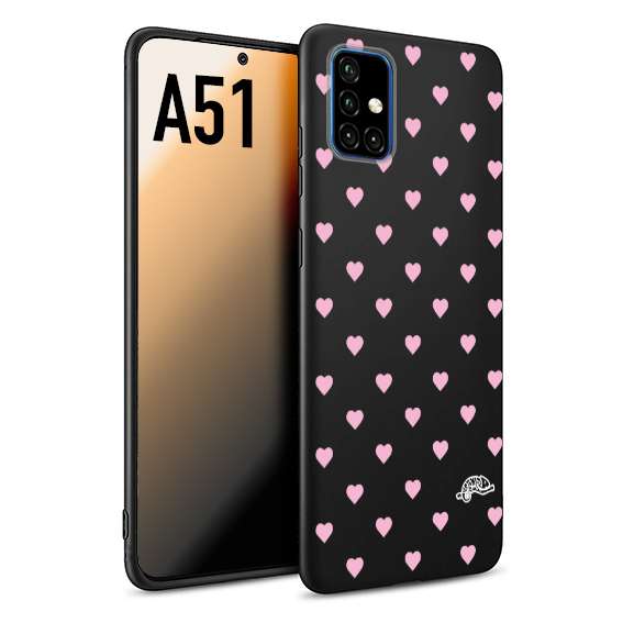 CUSTOMIZZA - Custodia cover nera morbida in tpu compatibile per Samsung A51 cuori pois rosa su nero donna pin up vintage