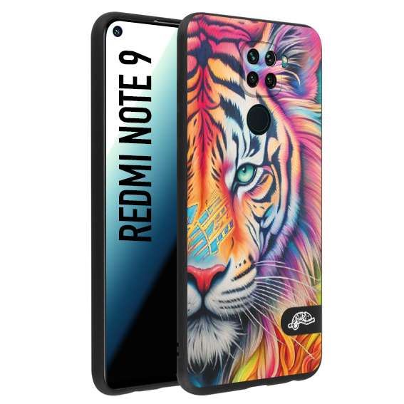 CUSTOMIZZA - Custodia cover nera morbida in tpu compatibile per Xiaomi Redmi Note 9 animali color tigre tiger viso colori vibranti disegnato schizzo