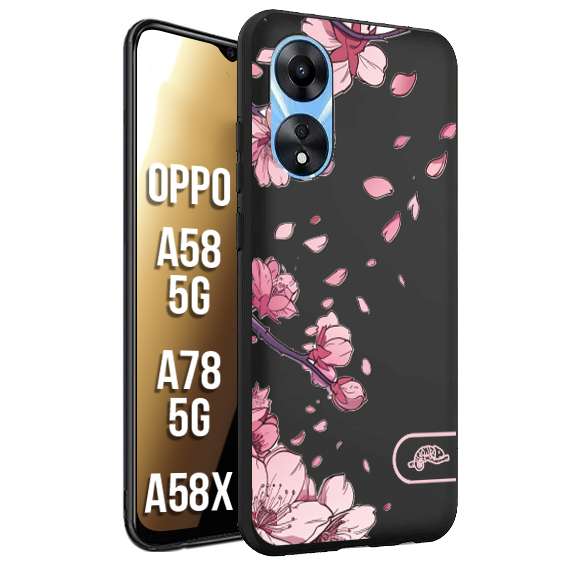 CUSTOMIZZA - Custodia cover nera morbida in tpu compatibile per Oppo A58 5G - A78 5G - A58X giapponese fiori di ciliegio in fiore a rilievo disegnata tattoo