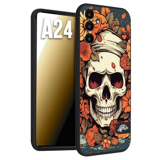 CUSTOMIZZA - Custodia cover nera morbida in tpu compatibile per Samsung A24 teschio skull flowers fiori tattoo disegnato alta definizione