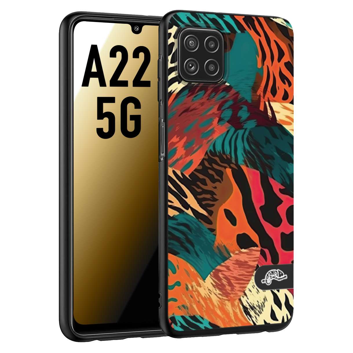 CUSTOMIZZA - Custodia cover nera morbida in tpu compatibile per Samsung A22 5G leopardato tigrato tiger colorata summer arancio verde fucsia