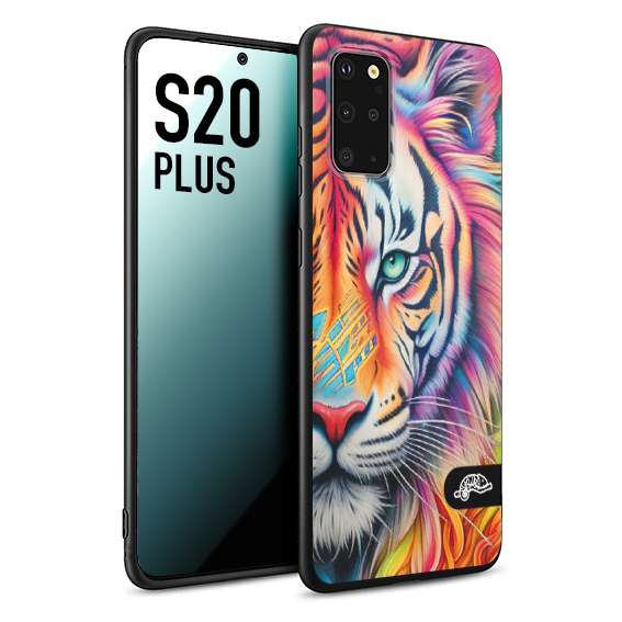 CUSTOMIZZA - Custodia cover nera morbida in tpu compatibile per Samsung S20 PLUS animali color tigre tiger viso colori vibranti disegnato schizzo