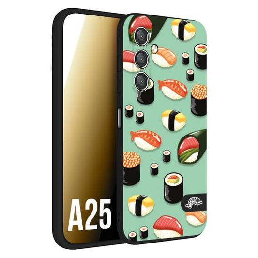 CUSTOMIZZA - Custodia cover nera morbida in tpu compatibile per Samsung A25 sushi disegni giapponese nighiri acquamarina verde