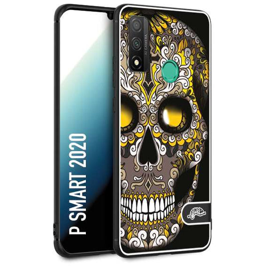 CUSTOMIZZA - Custodia cover nera morbida in tpu compatibile per Huawei P Smart 2020 teschio messicano Mexican skull nero giallo